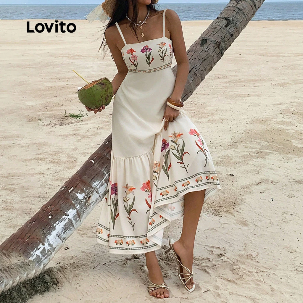 Lovito Vestido Longo Boho Com Estampa Floral Confeccionado Em Viscose E Linho Ideal Para a Primavera/verão