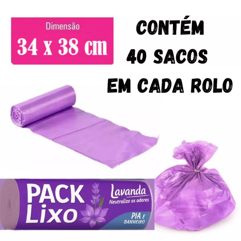 Kit Sacos de Lixo Lavanda Perfumado| Neutraliza Odor | Para Pia e Banheiro / Espanta Insetos - Imagem 2