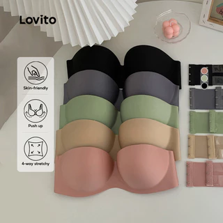 Lovito Bralette Casual Respirável Com Laço Cruzado E Seios Pequenos Franzidos Para Mulheres LNA15019 em Oferta na Shopee