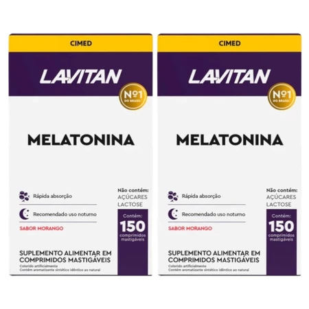 Kit 2 Lavitan Melatonina 0 21 mg 150 Comp. Mastigáveis Morango Cimed
