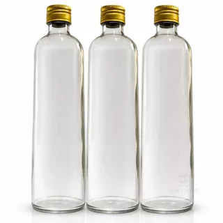 Kit 12 Garrafa de Vidro 900ml com Tampa de Alumínio Dourada Prata Preta