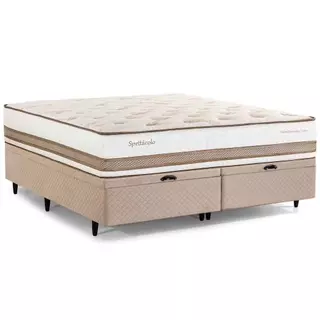 Cama Baú King Herval Spettácolo, Molas Ensacadas, Suede Bege, 81x193x203 cm em Oferta na Shopee