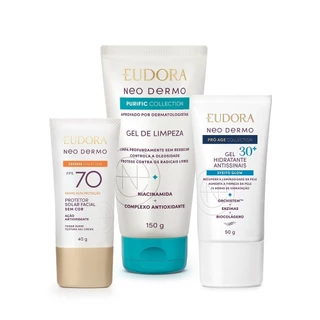 Eudora Neo Dermo Purific Gel De Limpeza Facial 150g, Protetor Solar Sem Cor Fps 70 40g + Pró Age Gel Facial 30+ 50g em Oferta na Shopee