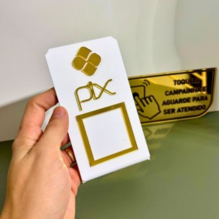 Kit Placa Pix Personalizada Qr Code + Placa Campainha Identificação Balcão Acrílico Espelhado