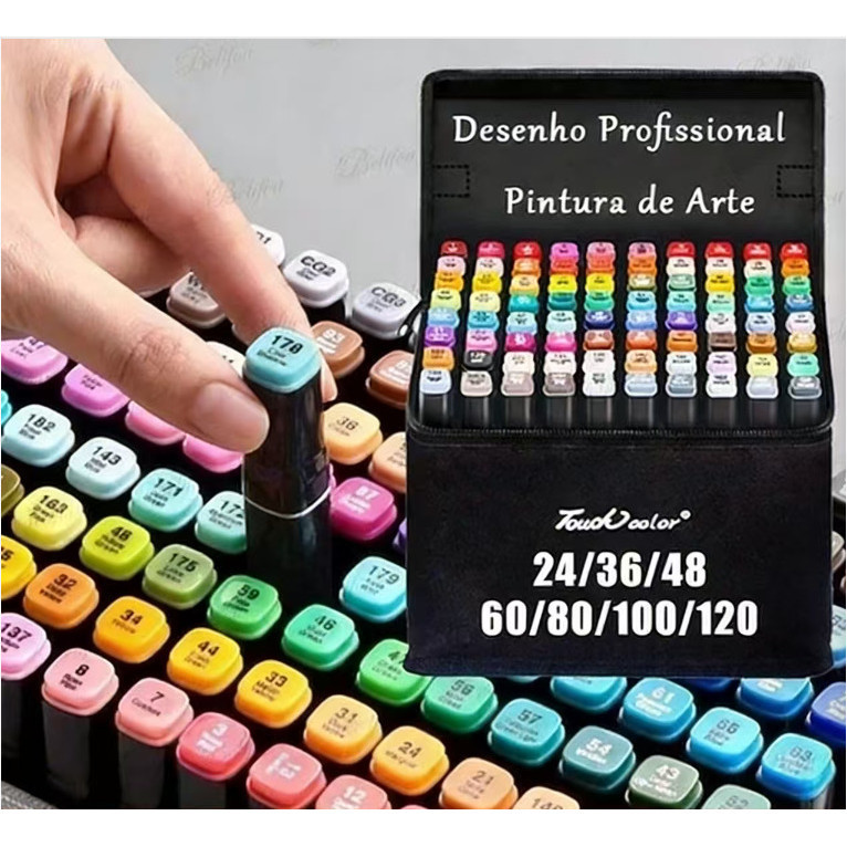 24/36/48/60/80/100/120 Cores Marcadores Caneta Marcadora de Ponta Dupla Preto Conjunto De Canetas Hidrográficas-LD