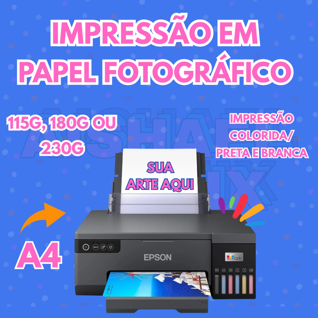 Impressão Em Papel Fotográfico Colorida 115g, 180g ou 230g Tamanho A4