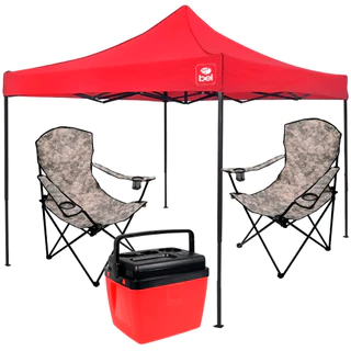 Kit Praia Tenda Gazebo de 3x3 Metros com 2 Cadeiras Dobrável Cooler 12 Litros Vermelho e Preto em Oferta na Shopee