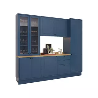 Cozinha Modulada Pequena Herval Viana, 7 Peças, Azul Orion E Carvalho Nature, Com Vidro em Oferta na Shopee