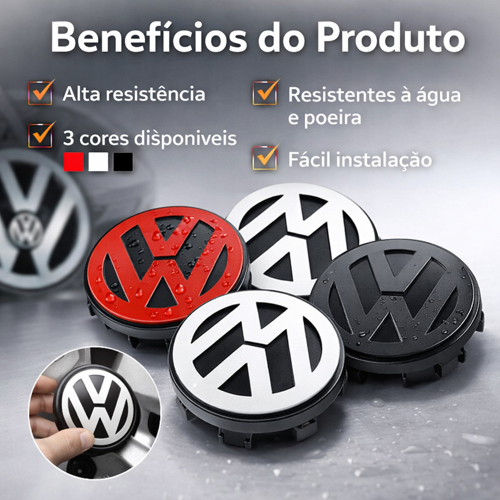 Kit 4 Calotinha Tampa Cubo Miolo De Roda Volkswagen Gol Fox Golf Sportline Saveiro Aro - 14 15 16 17