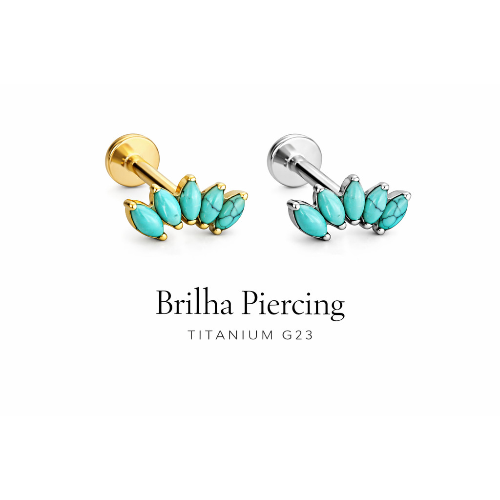 【Brilha】Piercing Labret Turquesa Navete Titânio G23 Feminino Boho ...
