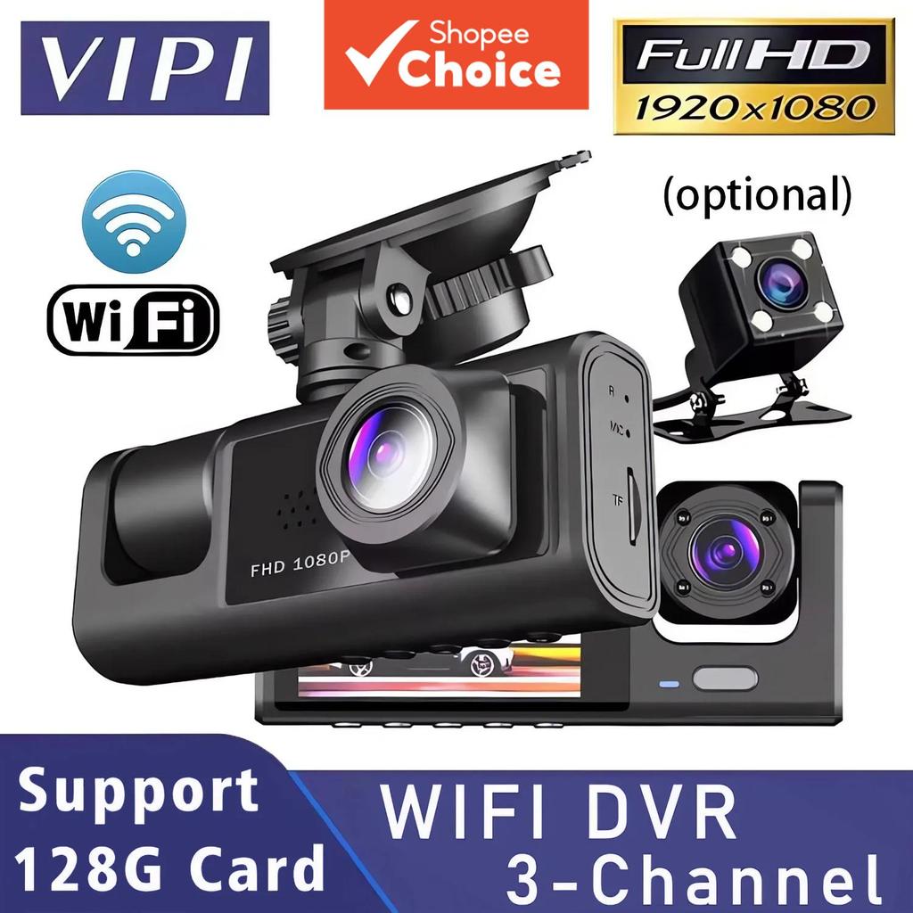 WiFi Canal Carro DVR Três Vias Dash Cam Universal FHD 1080P Gravador De ...