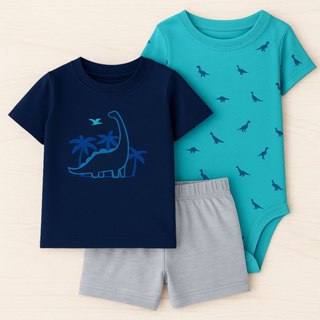 TRIO VERÃO CARTER'S MENINO SHORT DINOSSAURO AZUL em Oferta na Shopee