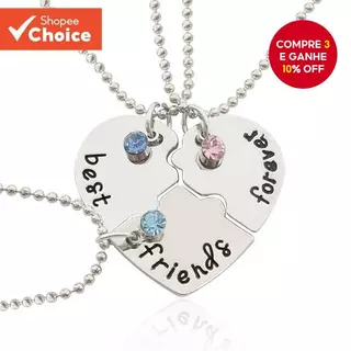 3 Peças Colar Elegante Em Camadas Formato De Coração Presente De Amizade Brilhante Para Mulheres em Oferta na Shopee