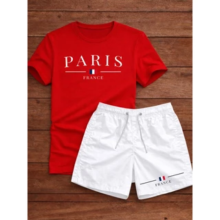 Conjunto Camiseta e Short Masculino Estampa Paris Moda Street Várias Cores Premium