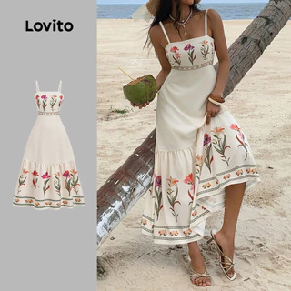 Lovito Vestido Longo Boho Com Estampa Floral Confeccionado Em Viscose E Linho Ideal Para a Primavera/verão LBL32081 em Oferta na Shopee