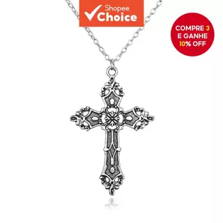 Colar Cruzado de Prata Antigo em Liga, Joia Gótica Vintage para Homens e Mulheres, Acessório Punk para Streetwear em Oferta na Shopee