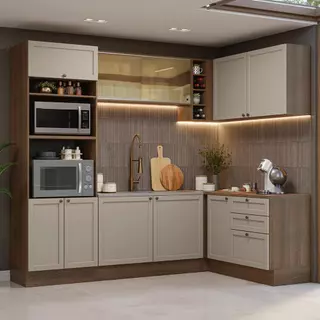 Armário de Cozinha Completa de Canto 399 cm Rustic/Crema Vik Madesa 02 em Oferta na Shopee