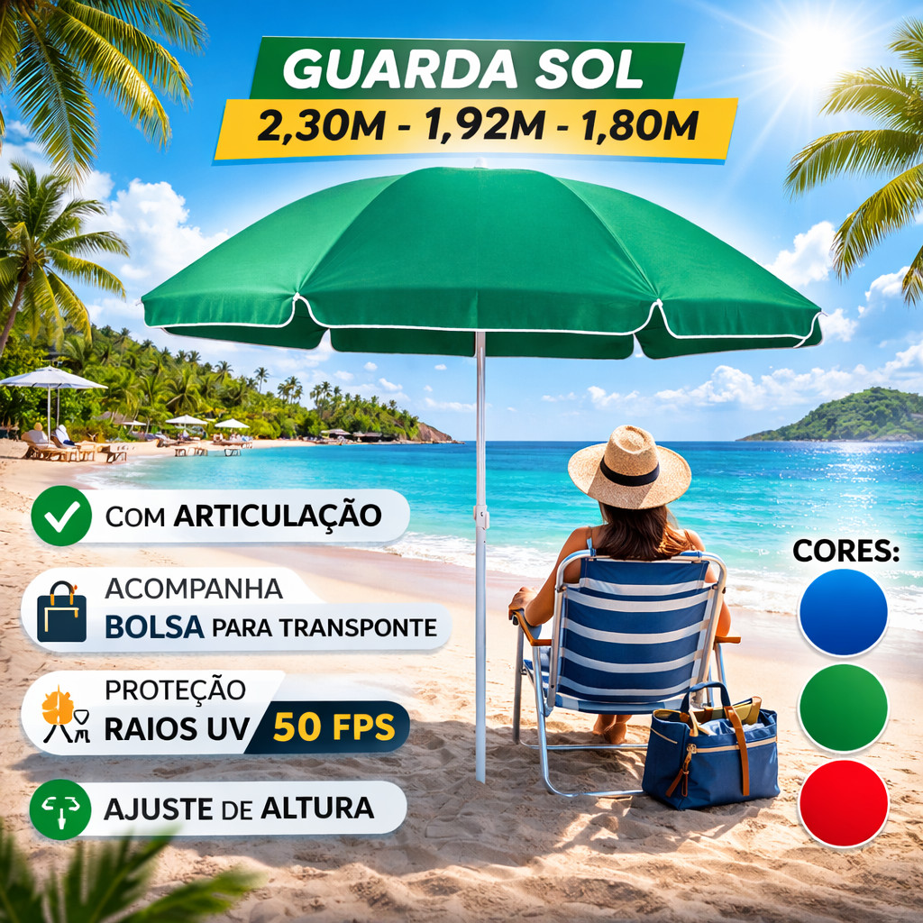 Guarda Sol Gigante 2,30, 1,92, e 1,80 Metros Articulado 90° Proteção Uv ...