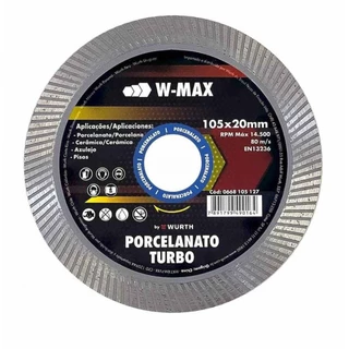 Disco diamantado 105 x 20 mm turbo fino porcelanato - W-Max Wurth em Oferta na Shopee