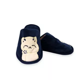 Pantufa Infantil Menina Azul Quente Confortavel Gatinho Tamanho 32 33