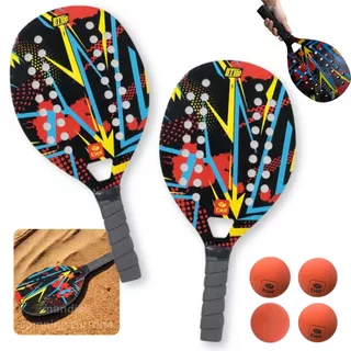 Kit 2 Raquetes para Beach Tennis de Praia em Madeira Red + 4 Bolinhas de Borracha em Oferta na Shopee