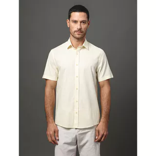 Camisa Masculina Linen Cotton Calvin Klein Jeans - Amarelo Manteiga em Oferta na Shopee