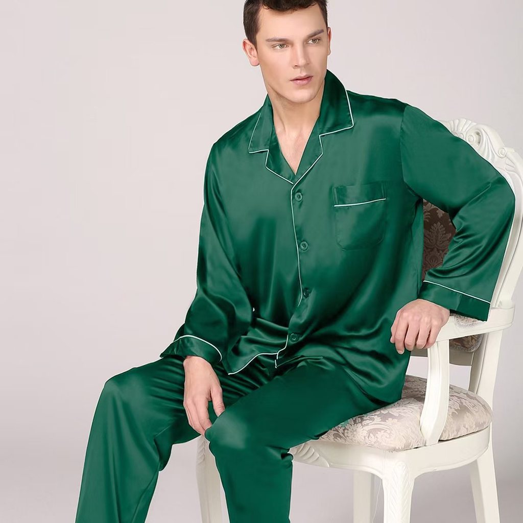 Pijama Silding Masculino Manga Comprida Cor Sólida Loungewear em Oferta na Shopee