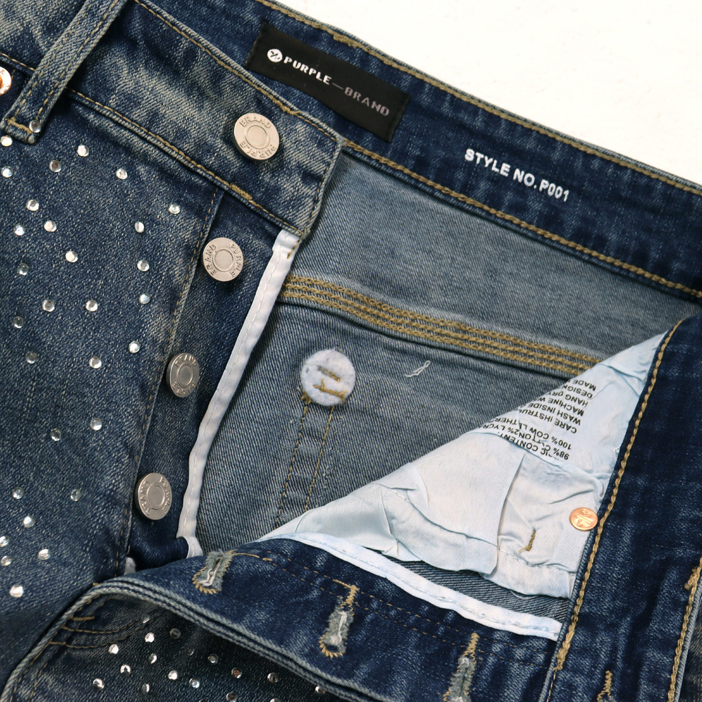 Purple Brand Calça Jeans marca roxa retrô lavada com diamantes