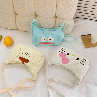  Linda Sanrio Hello Kitty Pompompurin Hangyodon Bolsa de Ombro de Grande Capacidade Moda Feminina Bolsa de Axila
