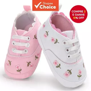 Bebê Meninas Floral Bordado Tênis 0-18 Meses Sola Macia Lona Primeiros Caminhantes Sapatos Infantis em Oferta na Shopee
