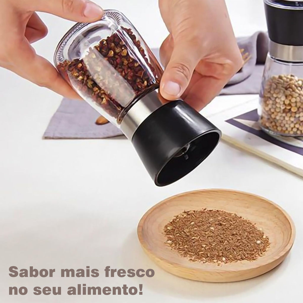Moedor de Temperos Especiarias Pimenta Sal Manual Inox com R