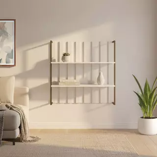 Estante Ripada MDF Branco com Prateleiras e Tubo Ouro Velho Carraro em Oferta na Shopee