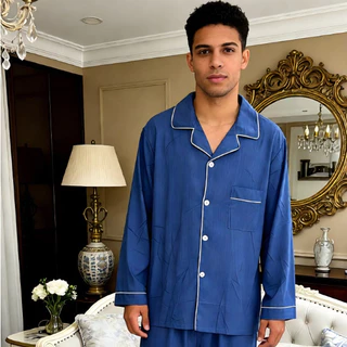 Conjunto Pijama Masculino Longo com Botões e Bolso - Roupa de Dormir Confortável, Estilo Moderno e Elegante em Oferta na Shopee