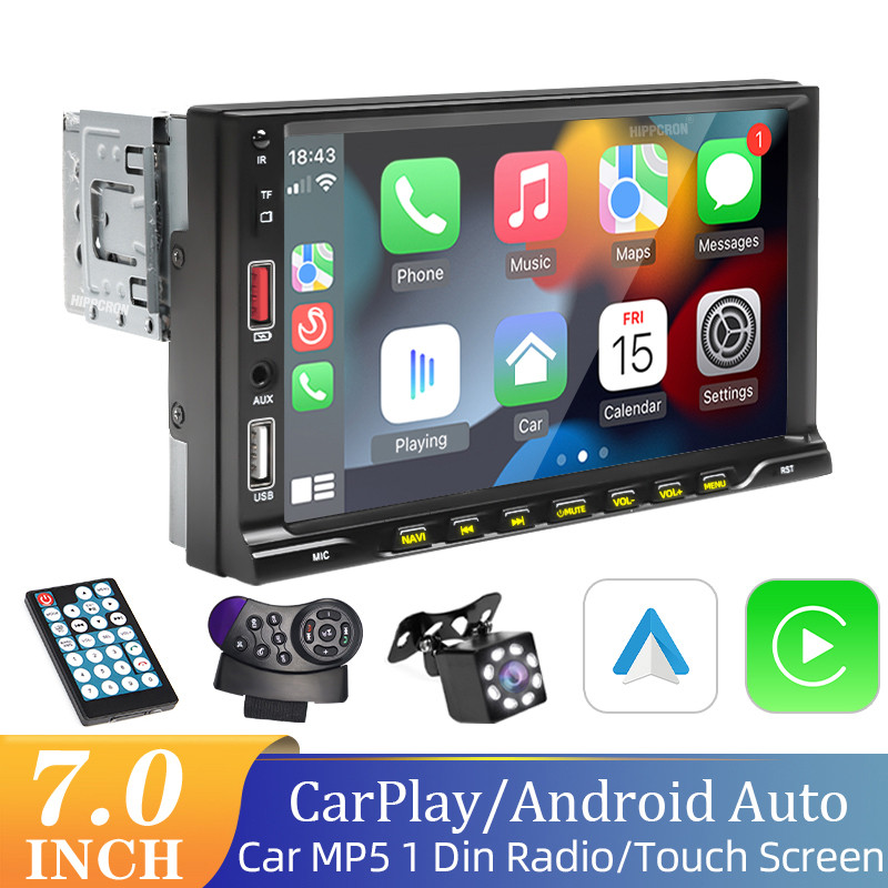 Carplay Multimídia Central 1 Din 7 Polegadas MP5 Bluetooth USB/AUX/TF ...