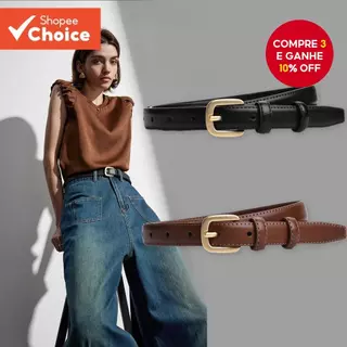 Cinto De Couro Feminino Estilo Coreano , Alça Fina Com Fivela De Pino De Liga Para Calças Jeans , Presente Acessório De