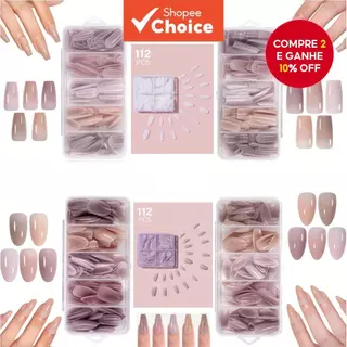 112 peças/140 peças 1 caixa com 5 cores de unhas postiças curtas em formato de caixão/amêndoa/oval/quadrada, 14 em Oferta na Shopee