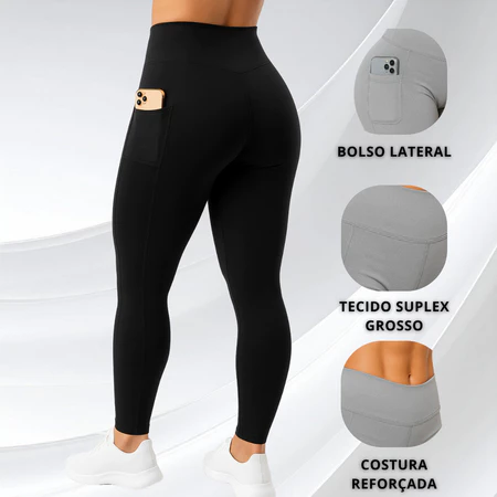 Kit 2 Calça Legging Feminino Bolso lateral Feminina Suplex Cós Largo Academia Fitness Crossfit Verão 2026