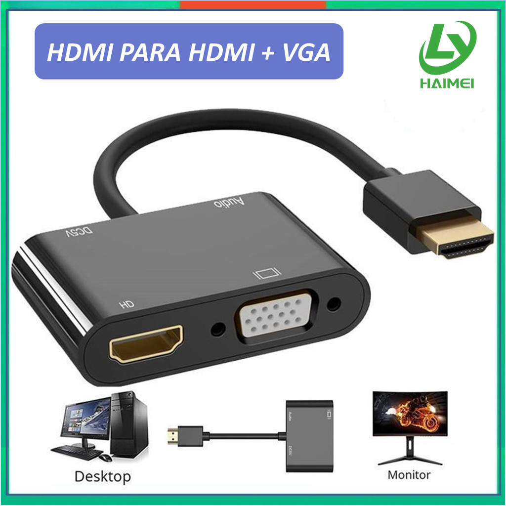 Adaptador HDMI para VGA E HDMI + Audio Simultânea HDMI VGA Para PC ...