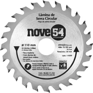 Disco de serra para madeira 110 x 20 mm 24 dentes - Nove54 em Oferta na Shopee