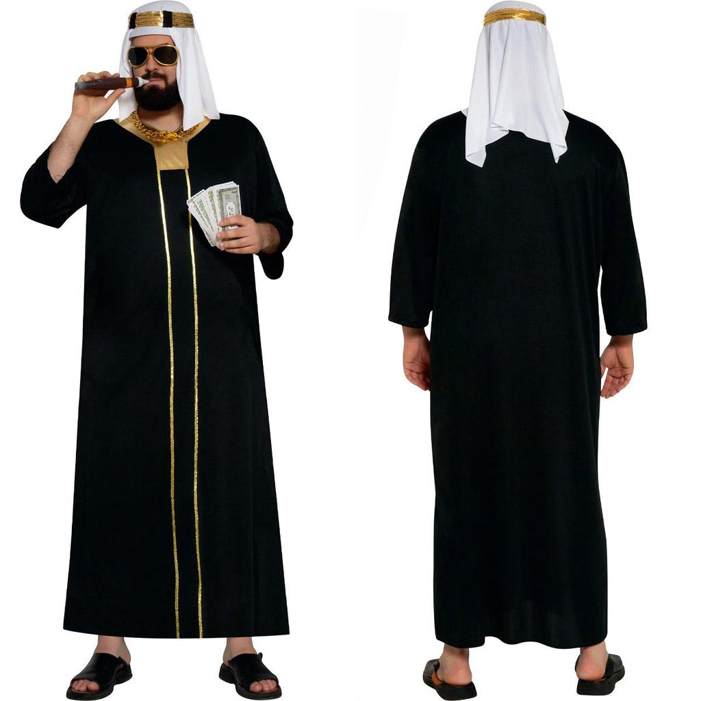Fantasia Sheik Árabe Masculina Plus Size Luxo Preta Com Turbante P 38 ...