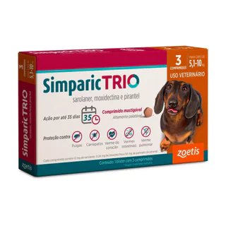 Simparic Trio 12mg Antipulgas e Carrapatos Para Cães 5,1 a 10kg 3 Comprimidos em Oferta na Shopee