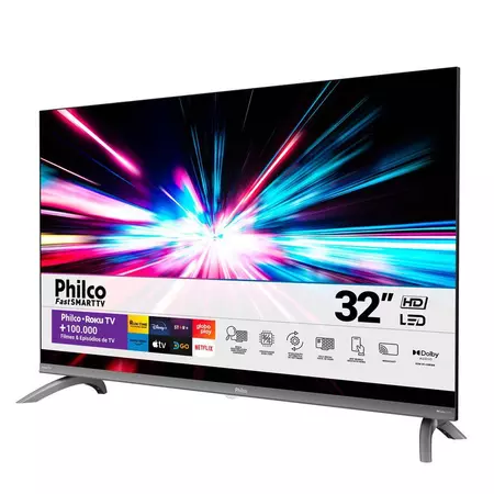 Smart TV LED 32" Philco PTV32CRA Roku TV Dolby Audio e Processador Quad-Core HDMI USB e Wi-Fi