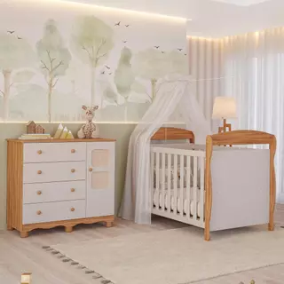 Quarto Bebê Completo Berço Americano Marquesa 3em1 Cômoda 1 Porta 4 Gavetas Telinha Off White 100%MDF em Oferta na Shopee
