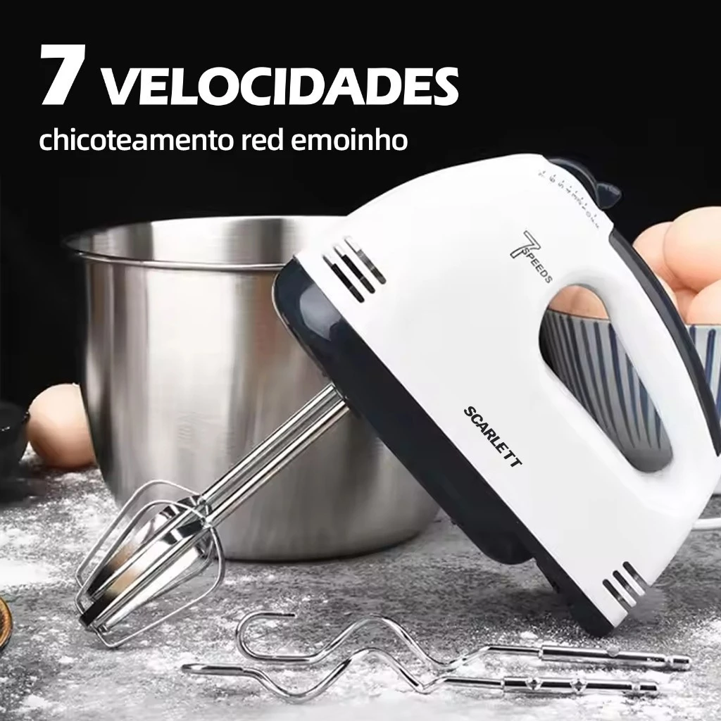 Batedeira Misturadora Leve De Mão Com 7 Velocidades 110V Bate Bolo Massa Chantilly Ovo