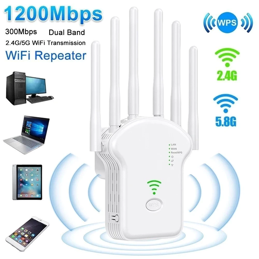 Repetidor Wi-Fi 6 antenas preto com luzes LED