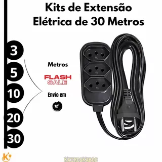 Extensão Eletrica de 30 Metros com 3 Tomada Bivolt - 10 Amperes - Resistente