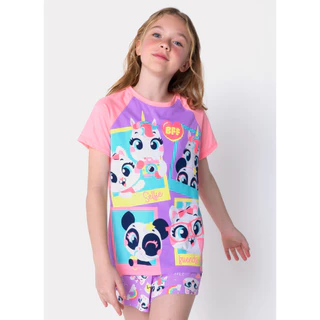Pijama Manga Curta Viscolycra Menina Teen Multibichos Best Friend - Puket em Oferta na Shopee