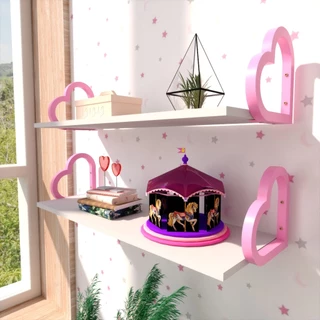 Duas Prateleira colorida infantil suporte coração Quarto criança menina brinquedos rosa branco 60 cm em Oferta na Shopee