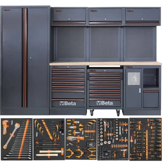 Armário Mobiliário para oficina tampo madeira com kit 268 ferramentas - C45PRO 2.0W - Beta