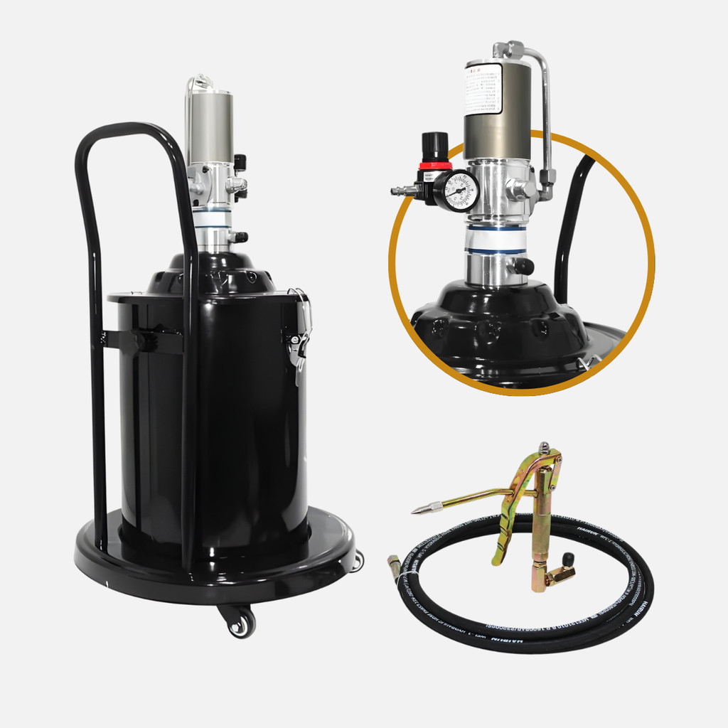 Bomba Propulsora Pneumática para Graxa Móvel Completa 20kg Reservatório a Gravidade Com Mangueira + Gatilho de Aplicação
